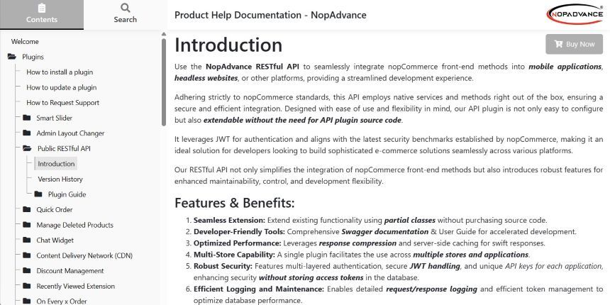 user guide for nopcommerce public restful front-end api by nopadvance