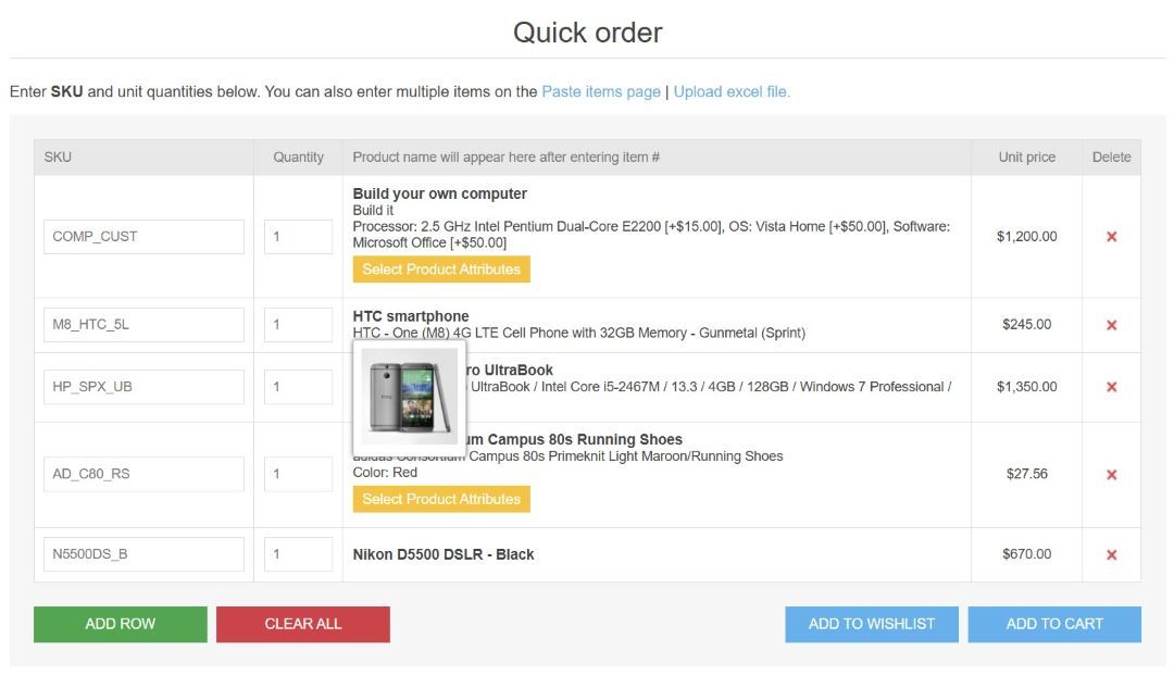 quick order form with products a plugin by nopadvance for nopcommerce