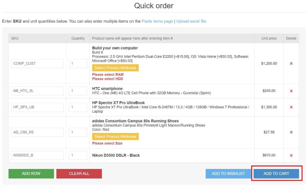 nopcommerce quick order plugin form validation for product attributes by nopadvance