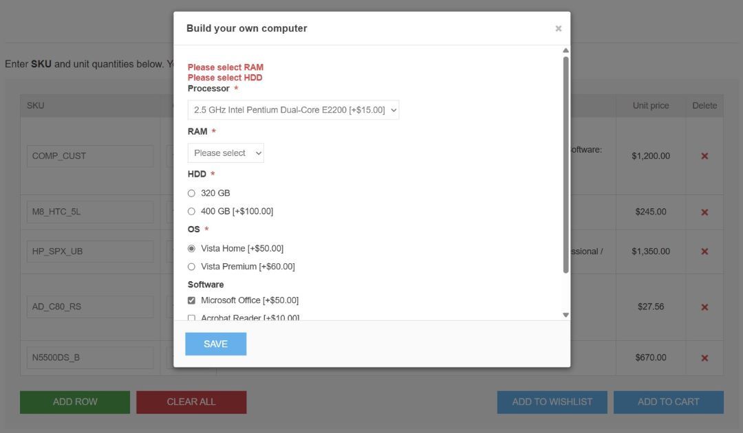 nopcommerce bulk order plugin product attribute selection by nopadvance