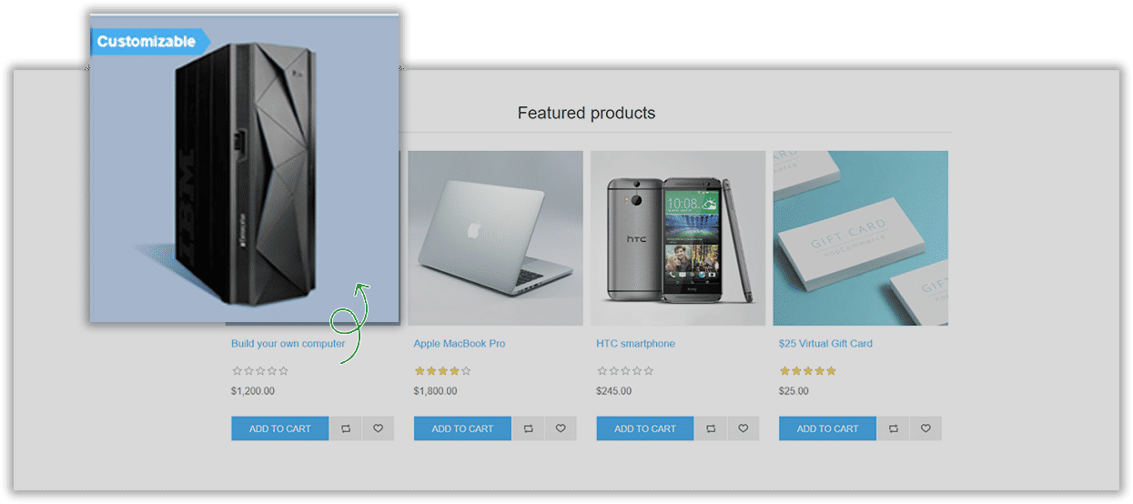 product customizer and designer plugin shows customizable label on the listing products