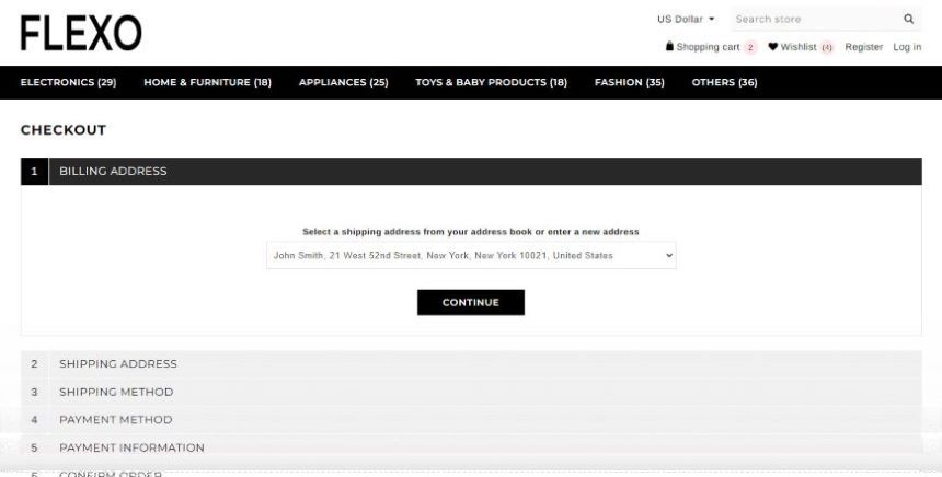 nopcommerce flexo theme check out page