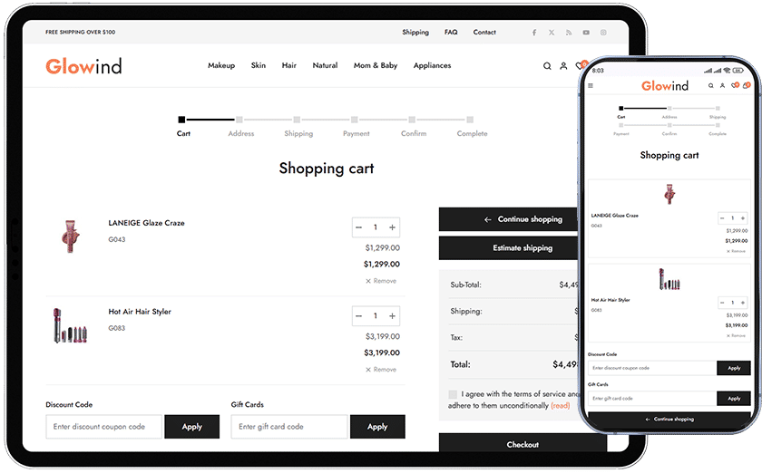 glowind custom nopcommerce theme cart design page