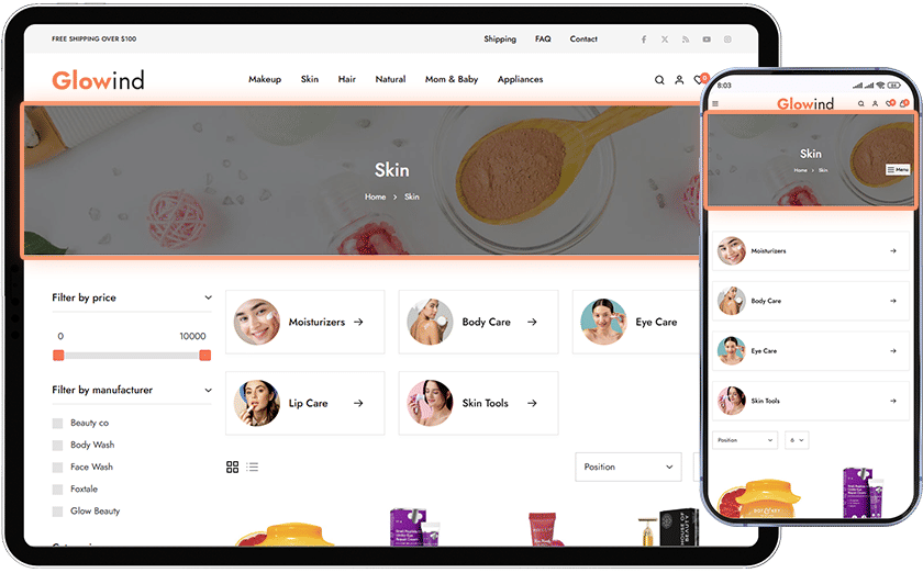nopcommerce glowind theme allows to show categories with custom banner image