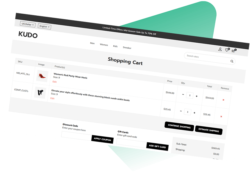 kudo custom nopcommerce theme cart design page
