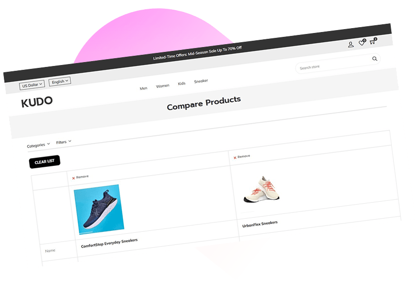 kudo nopcommerce theme compare product page