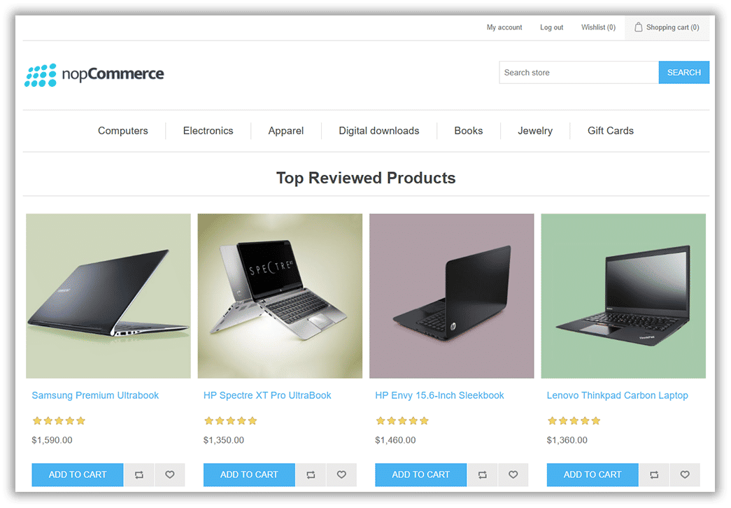 top reviewed products are shown on the Homepage