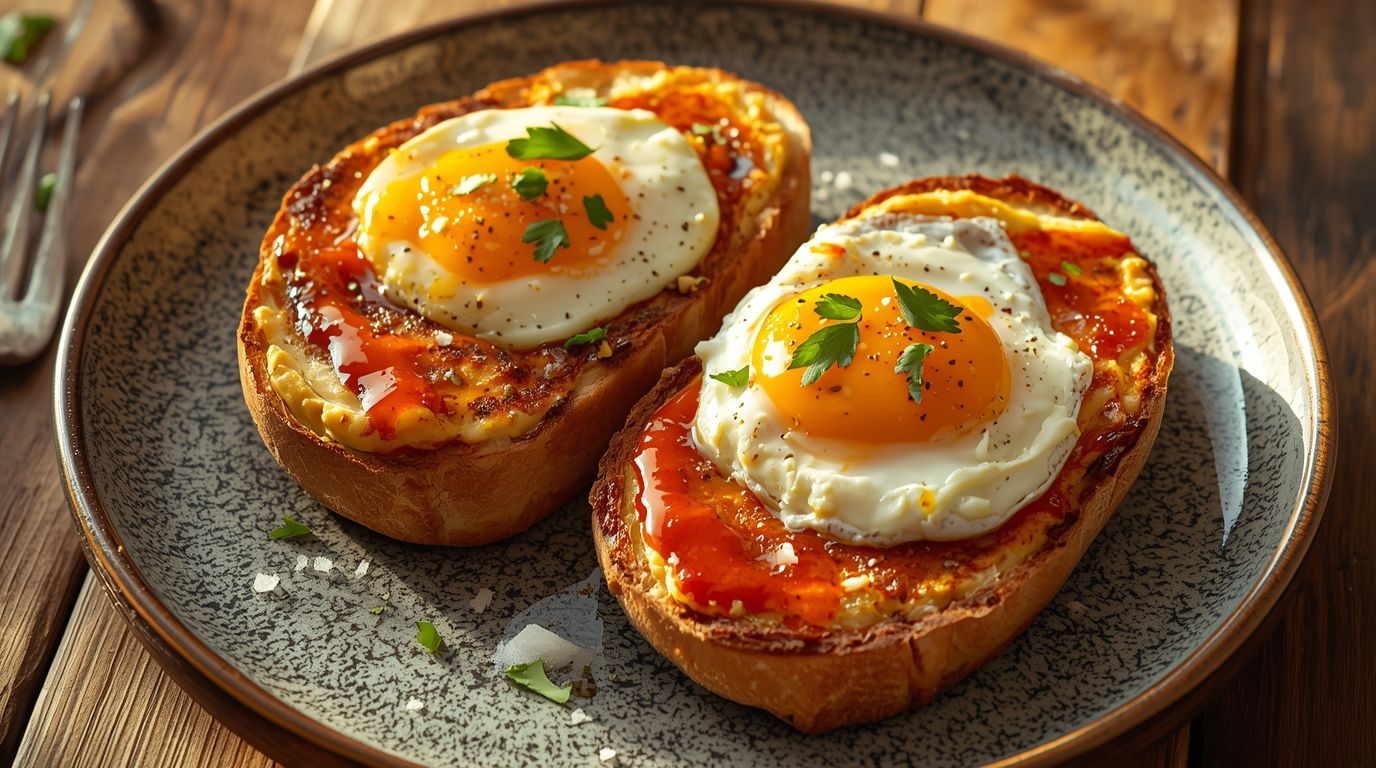Harissa Eggs on Hummus Toast
