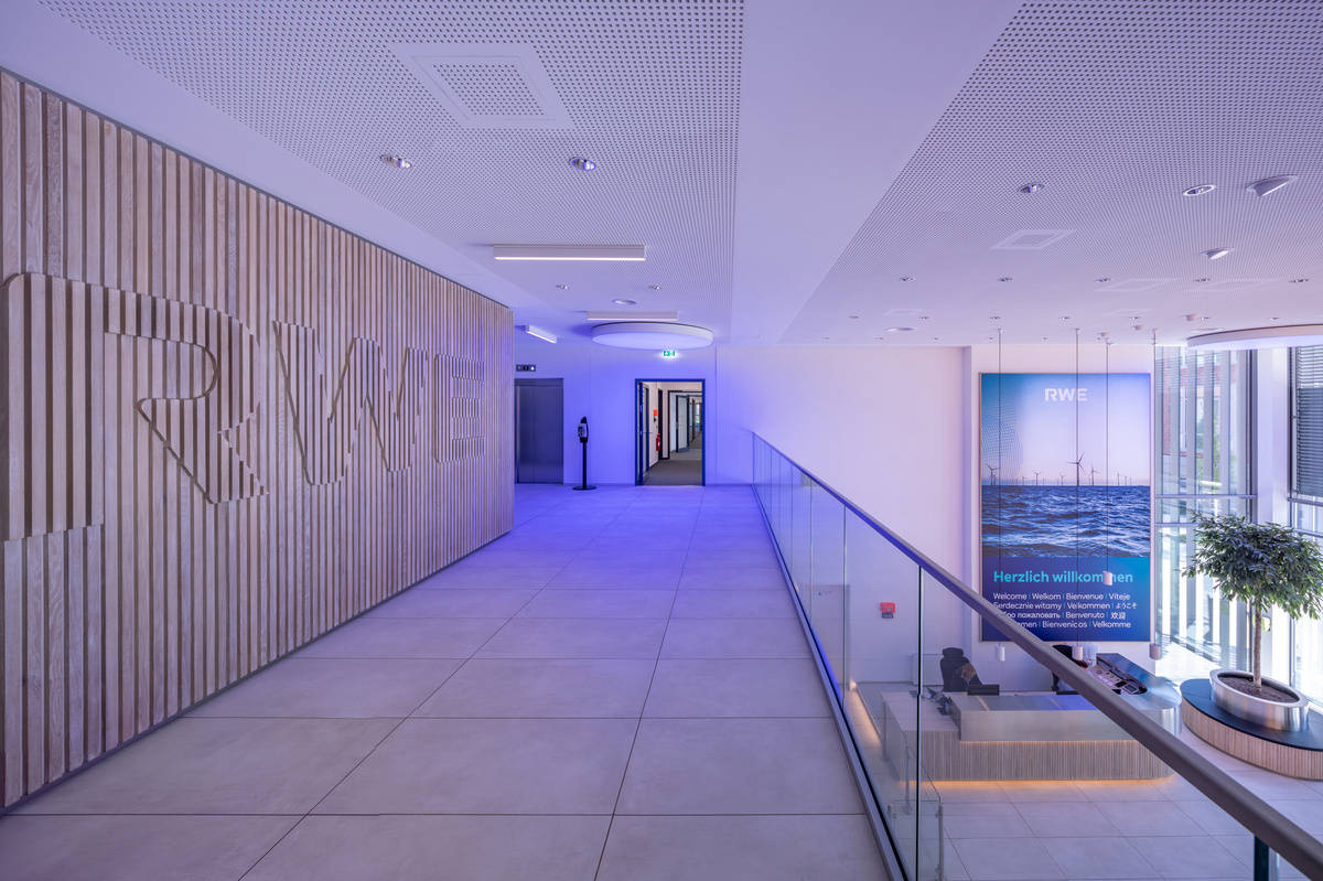 Interior view of the office building reference RWE Campus in Essen with focus on the reception