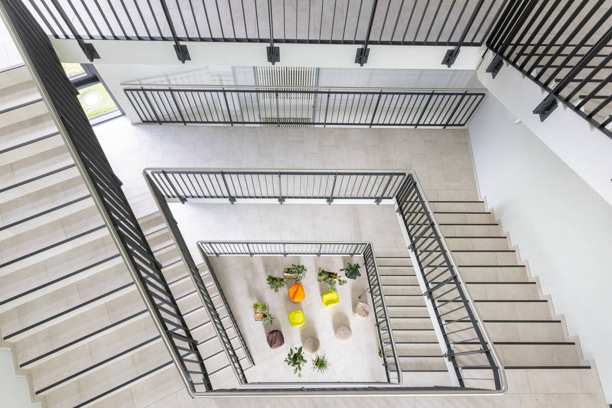 Interior view of the office building reference Ratzeburg municipal utility with a view on the stairwell