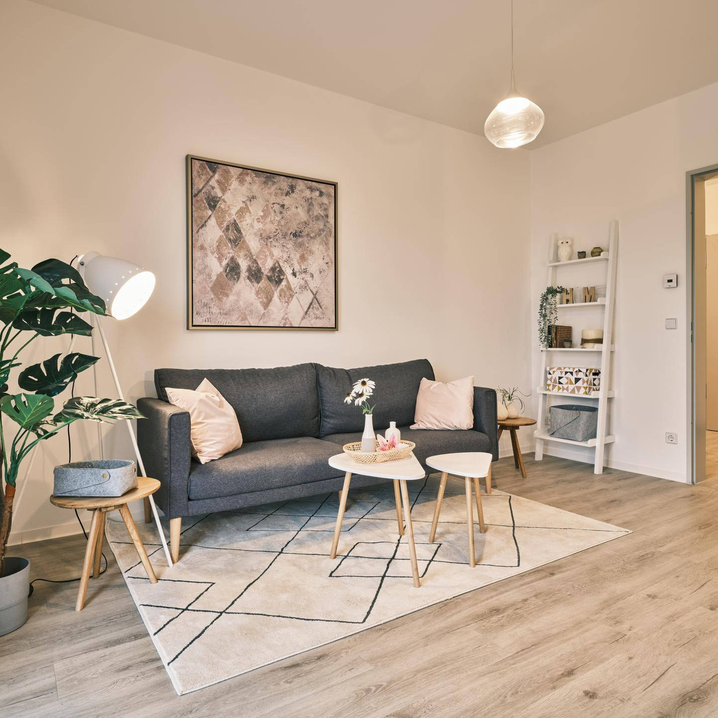 Interior view of the residential building reference “SWG Nordhausen“ with focus on the living room