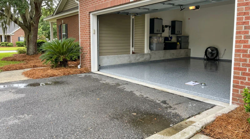 Flooded Garage Floor? How KBs Coated It After Storms in Pooler, GA
