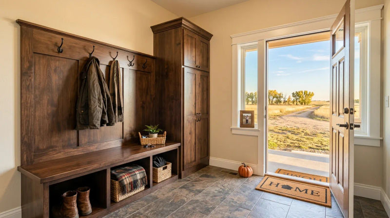 Hillrose Mudroom Makeover: Custom Built-Ins, Stain, and Trim Project
