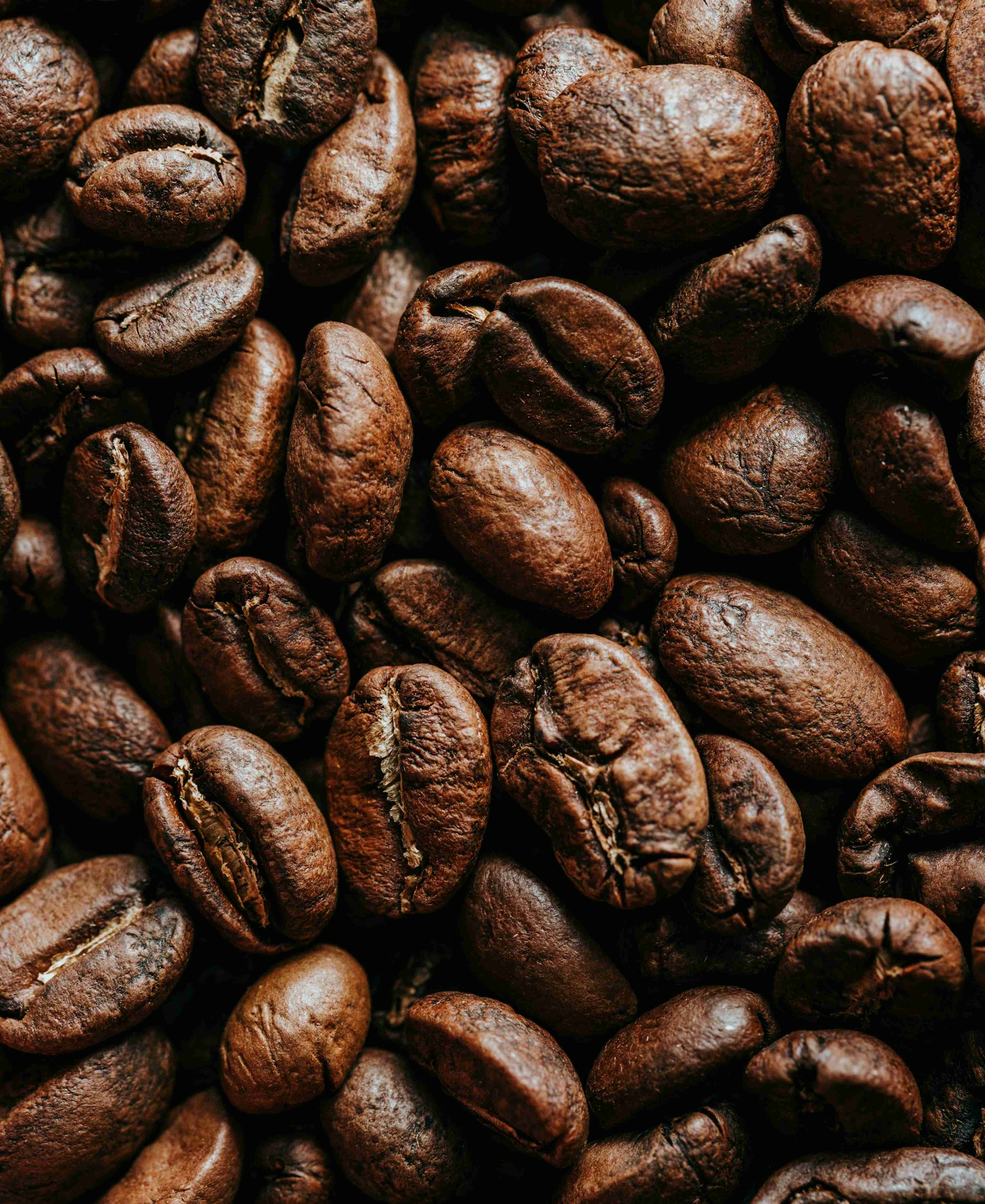 Close-up photograph of brown coffee beans