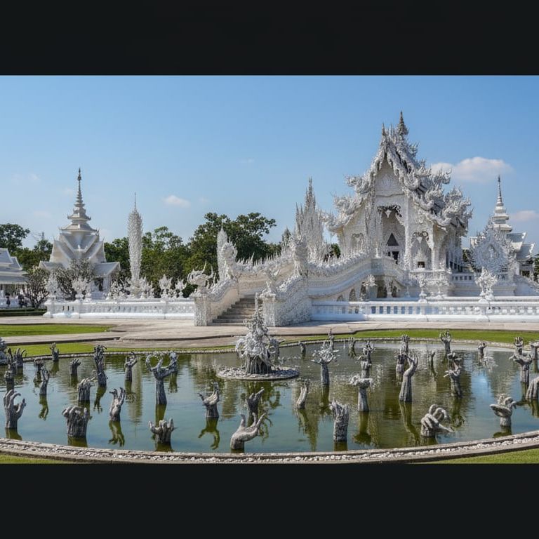 Templul Alb Wat Rong Khun din Chiang Rai, cu fatada stralucitoare.LTS