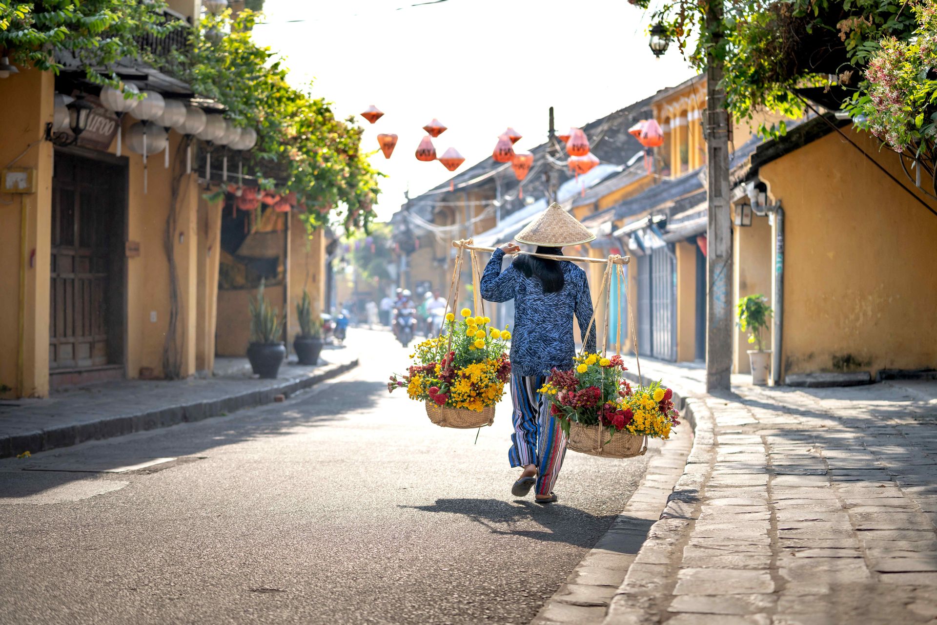 Vietnam cu o croaziera - ce vizitezi la Halong Bay, Da Nang, Saigon si Nha Trang in 8-14 ore - Hoi An, vanzatoare, flori, felinare, strada