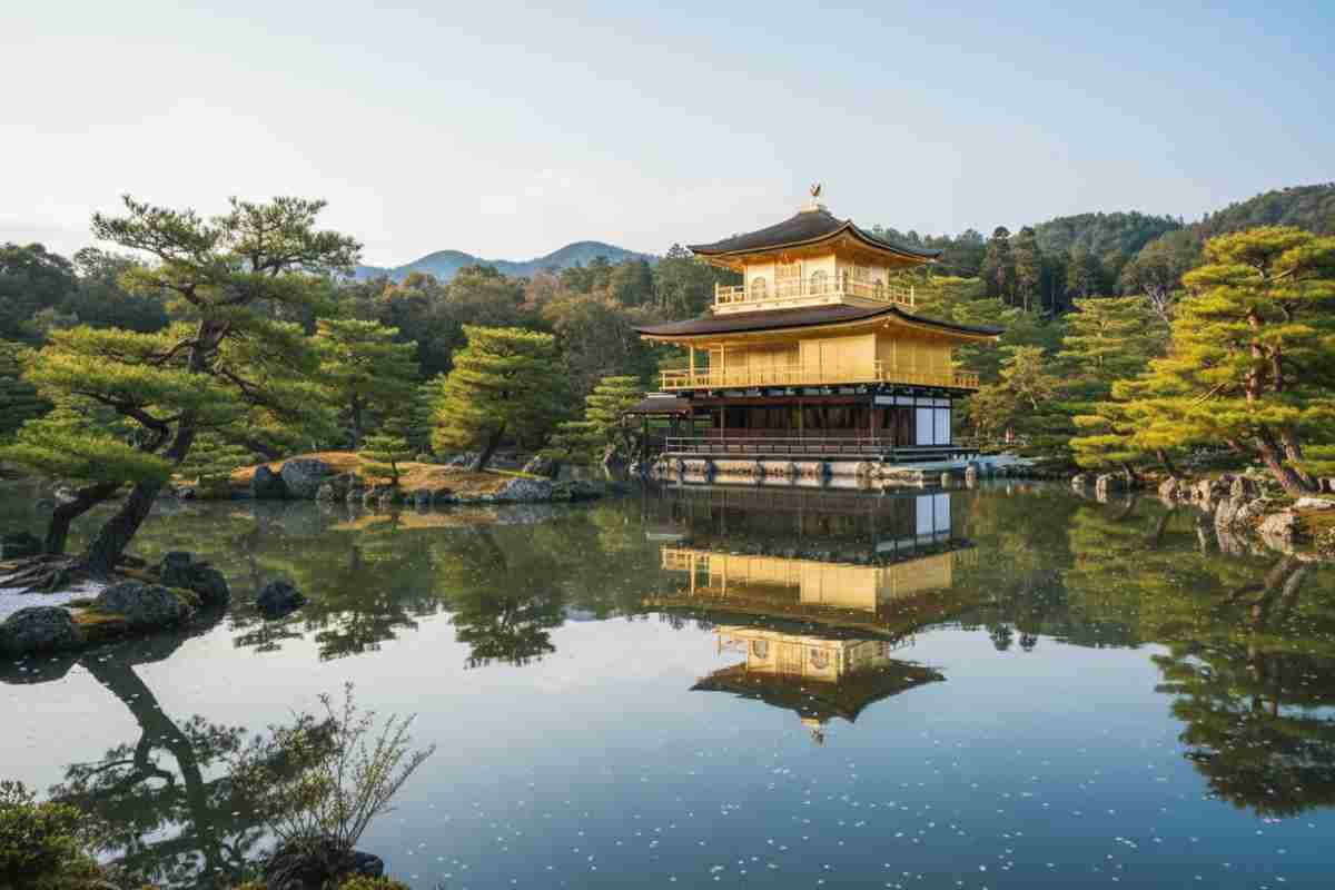 Kyoto - orasul traditiilor si templelor_Templul Kinkaku-ji cu reflexia sa aurie in lacul inconjurator