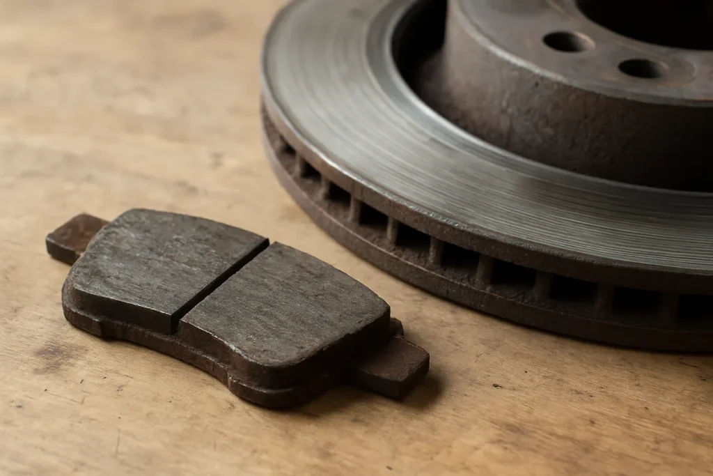 Car Grinding Noise When Braking: What It Means Worn brake pad and scored brake rotor removed from a car wheel
