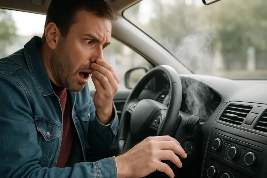 Driver noticing a burning smell from the car's dashboard vents