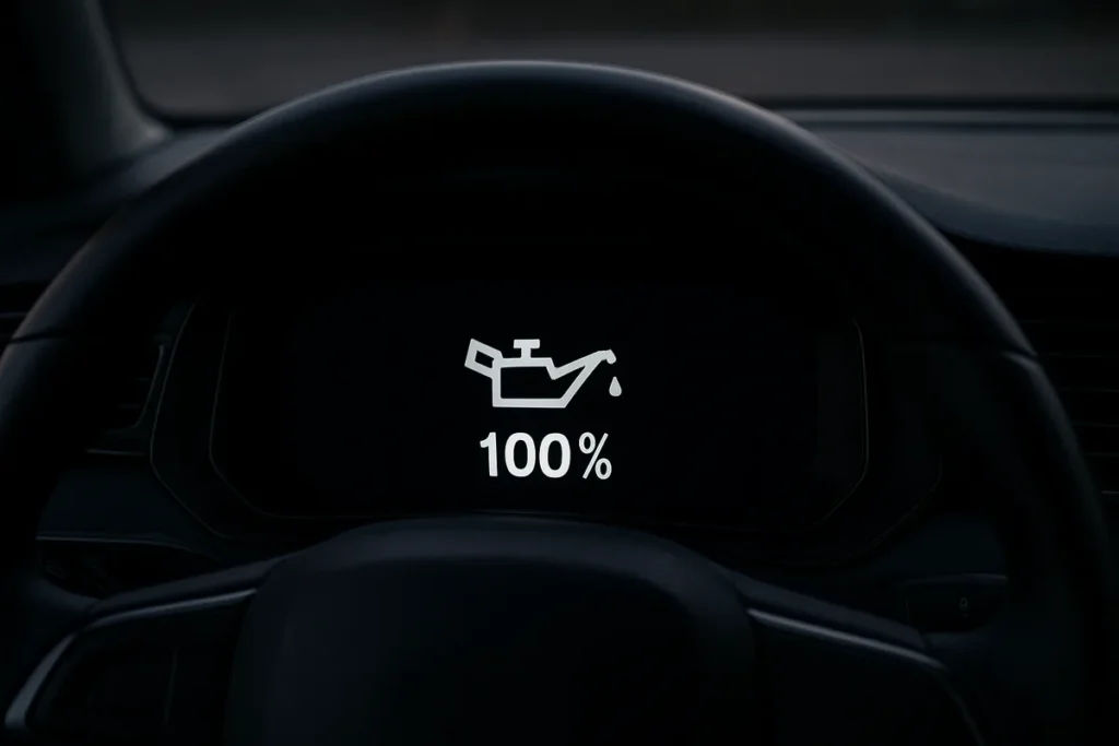 Car dashboard display showing oil life percentage remaining