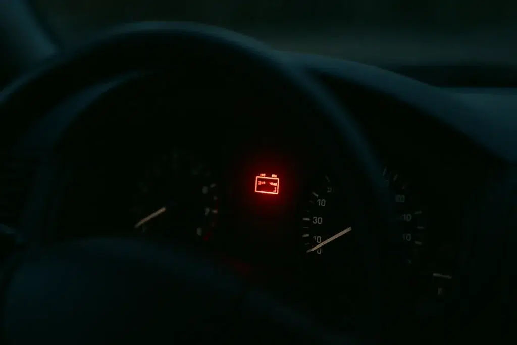 7 Signs of a Dying Car Battery Car dashboard battery warning light on with dim interior lighting