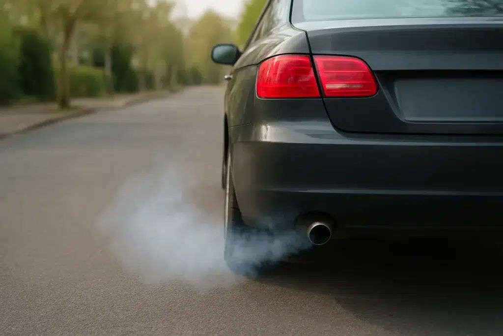 Blue Smoke From Exhaust: Causes and What to Do Blue-gray smoke from a car exhaust tailpipe, a sign of burning oil