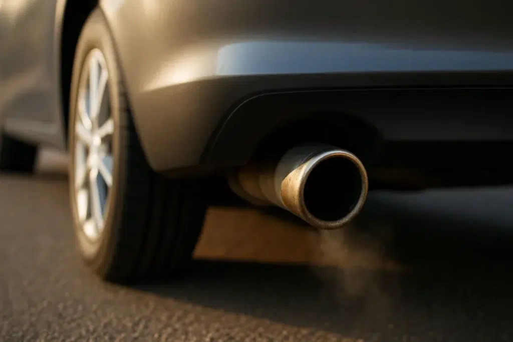 Car exhaust tailpipe, source of a sulfur or rotten-egg smell while driving
