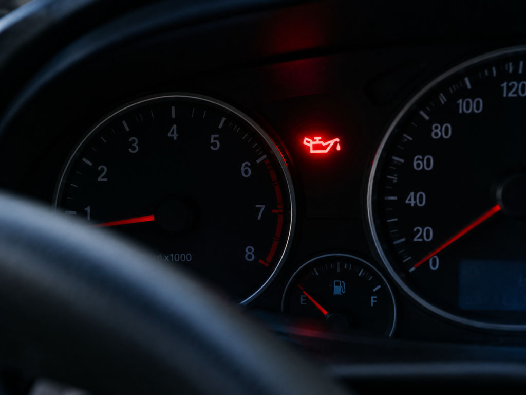 What does the oil light mean Red oil-can pressure warning light illuminated on a car dashboard