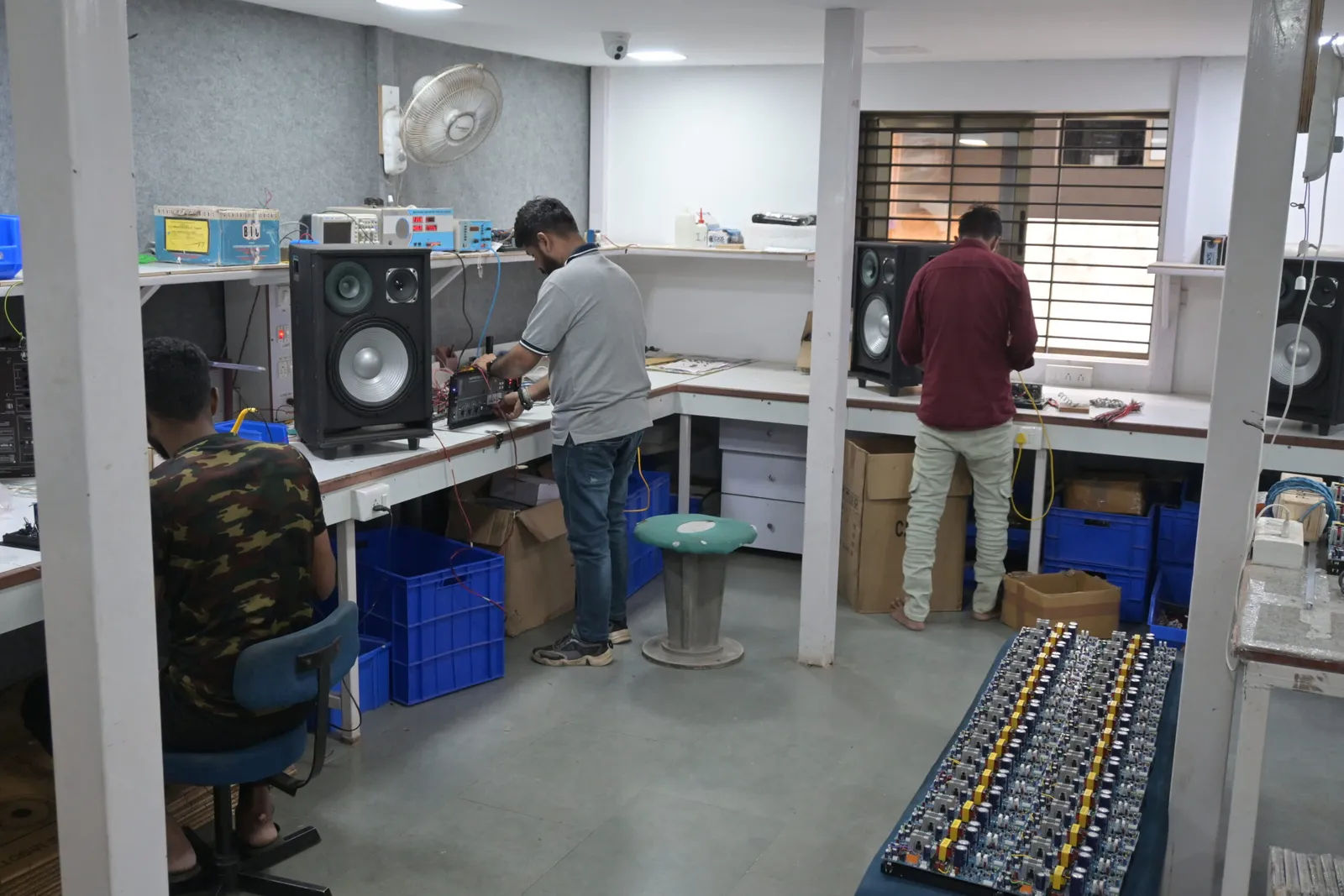 CKS team testing professional audio equipment