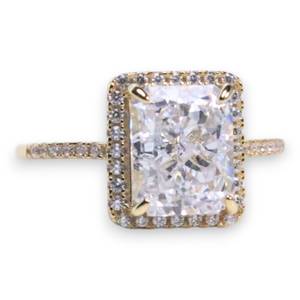 18k Gold Plated Sterling Silver Box Ring – Cubic Zirconia Luxury Jewelry for Women