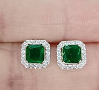 Silver Plated Green Cubic Zirconia Stud Earrings – Elegant Women's Jewelry