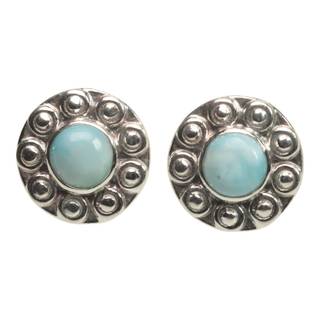 Sunflower Larimar 925 Sterling Silver Stud Earrings - Unique Handmade Gemstone Jewelry