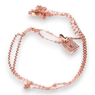 Cubic Zirconia Lock Key Pendant Necklace – Rose Gold Chain, Dainty Jewelry Gift for Women