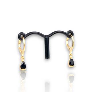 18k Gold Plated Black Drop Hoop Earrings – Cubic Zirconia Luxury Jewelry for Women