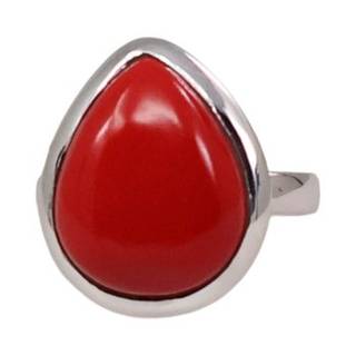 Stunning Tear Drop Shaped Red Coral Gemstone Ring - Add a Touch of Elegance to Your Look!
