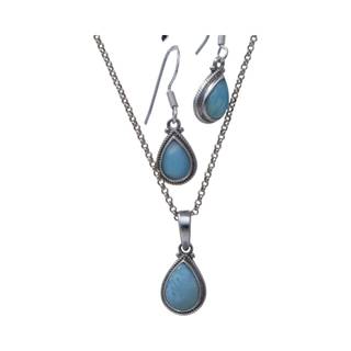 Stunning Sterling Silver Larimar Tear Drop Jewelry Set: Pendant and Earrings for Effortless Elegance
