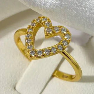 Gold-Plated Open Heart Ring with Full Pavé CZ Outline - Dainty Statement Jewelry