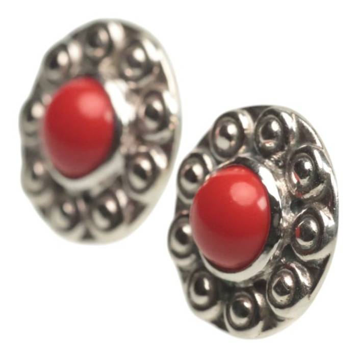 Elegant Sunflower Shaped Red Coral Earrings in 92.5 Sterling Silver | Unique Handmade Jewelry - Image 3
