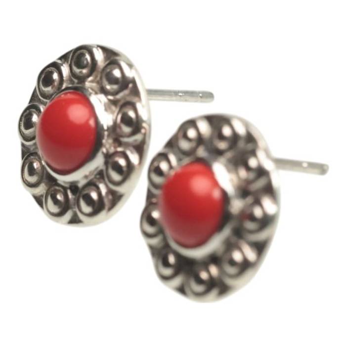 Elegant Sunflower Shaped Red Coral Earrings in 92.5 Sterling Silver | Unique Handmade Jewelry - Image 2