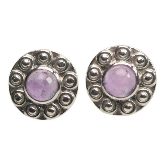 Handmade Sunflower Amethyst Stud Earrings in 925 Sterling Silver | Unique Artisan Jewelry