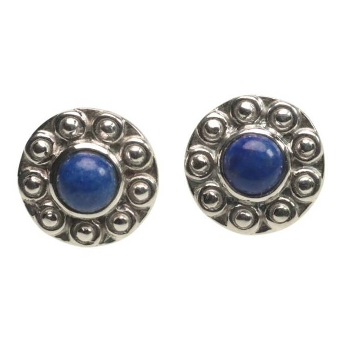 Handmade Sunflower Shape Lapis Lazuli Stud Earrings | 92.5 Sterling Silver Jewelry