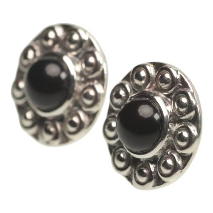 Elegant Sunflower 92.5 Sterling Silver Black Onyx Stud Earrings - Unique Floral Jewelry – Image 3