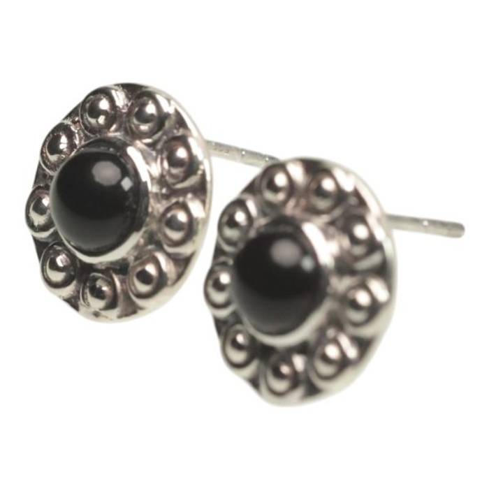 Elegant Sunflower 92.5 Sterling Silver Black Onyx Stud Earrings - Unique Floral Jewelry – Image 2