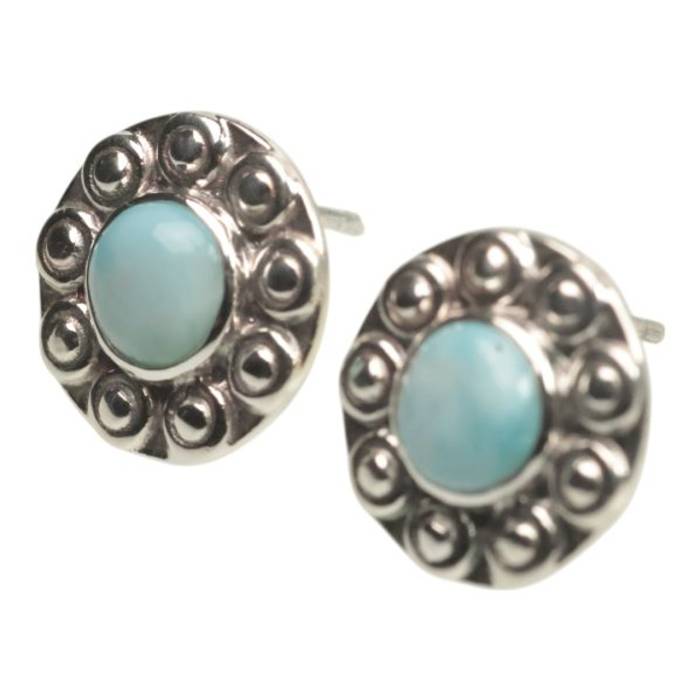 Sunflower Larimar 925 Sterling Silver Stud Earrings - Unique Handmade Gemstone Jewelry - Image 2