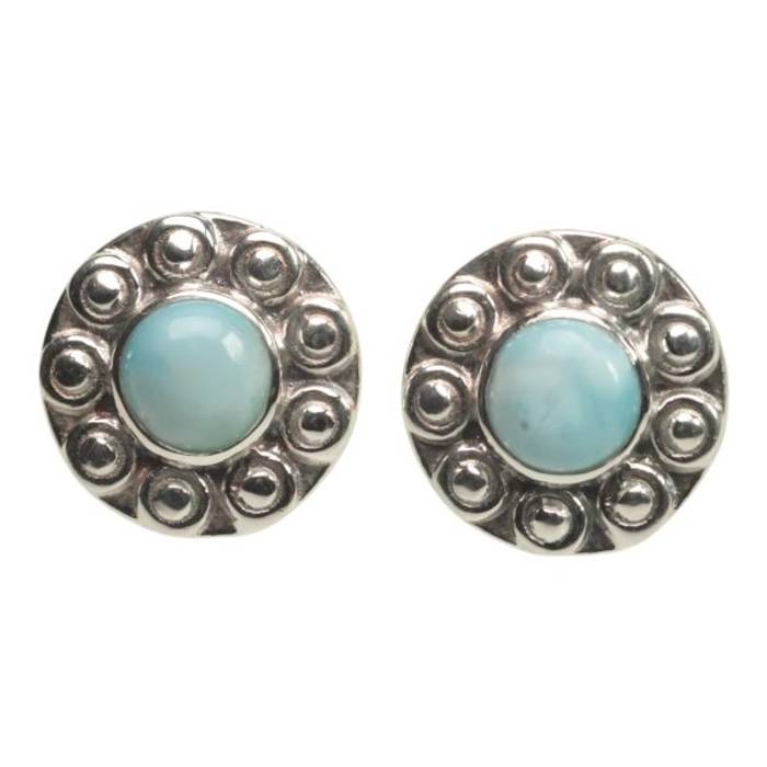 Sunflower Larimar 925 Sterling Silver Stud Earrings - Unique Handmade Gemstone Jewelry