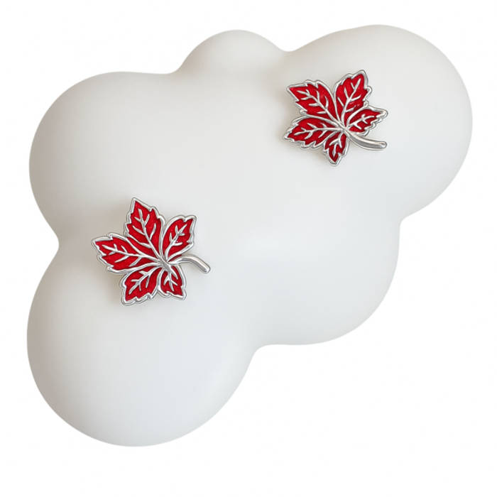 White Gold Plated Red Maple Leaf Earrings – Sterling Silver Enamel Jewelry for Women Gift - Image 5