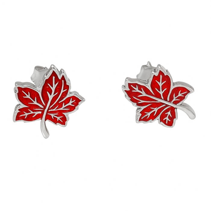 White Gold Plated Red Maple Leaf Earrings – Sterling Silver Enamel Jewelry for Women Gift - Image 4