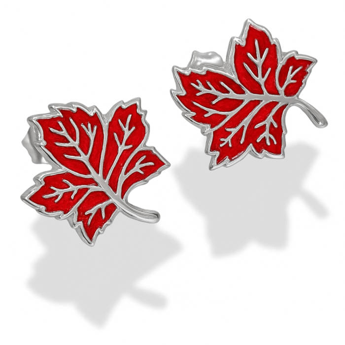 White Gold Plated Red Maple Leaf Earrings – Sterling Silver Enamel Jewelry for Women Gift - Image 3