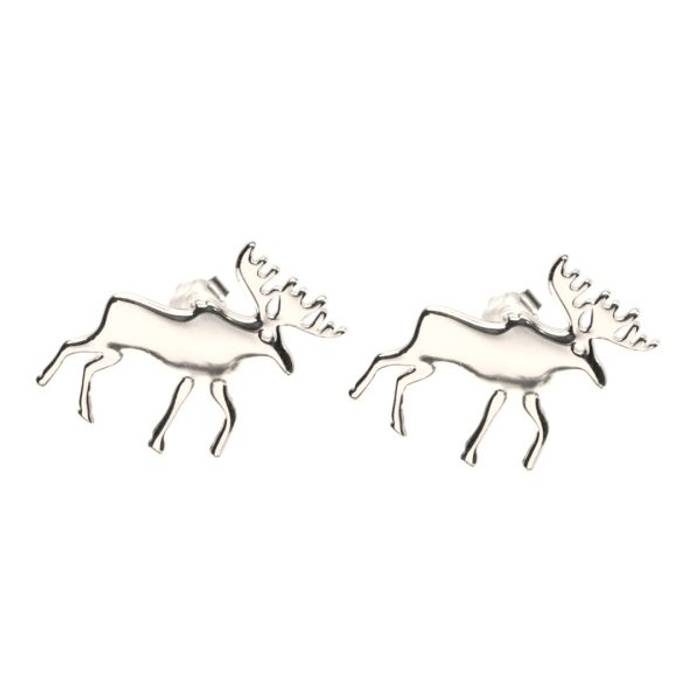 White Gold Plated Moose Earrings – Sterling Silver Christmas Jewelry Gift for Women