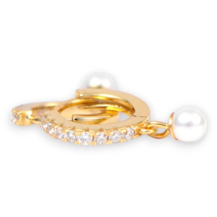 18k Gold Plated Sterling Silver Pearl Drop Hoop Earrings with Cubic Zirconia – Elegant Jewelry for Women – Image 5
